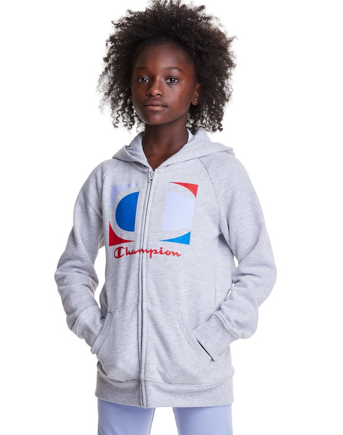 Champion Hoodie Meisjes - Grijs - Full Zip Colorblock C Logo ( 208569-QRU )